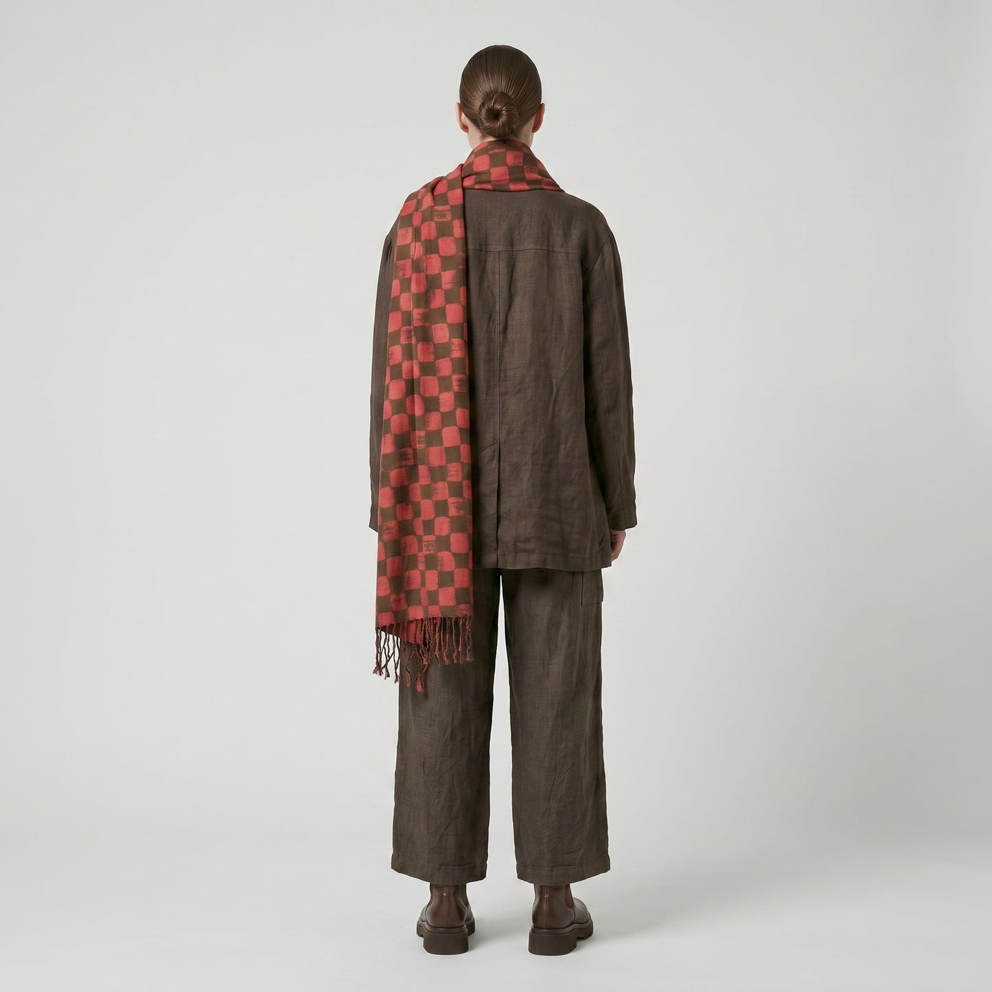 Checkered Fringed Blanket Shawl