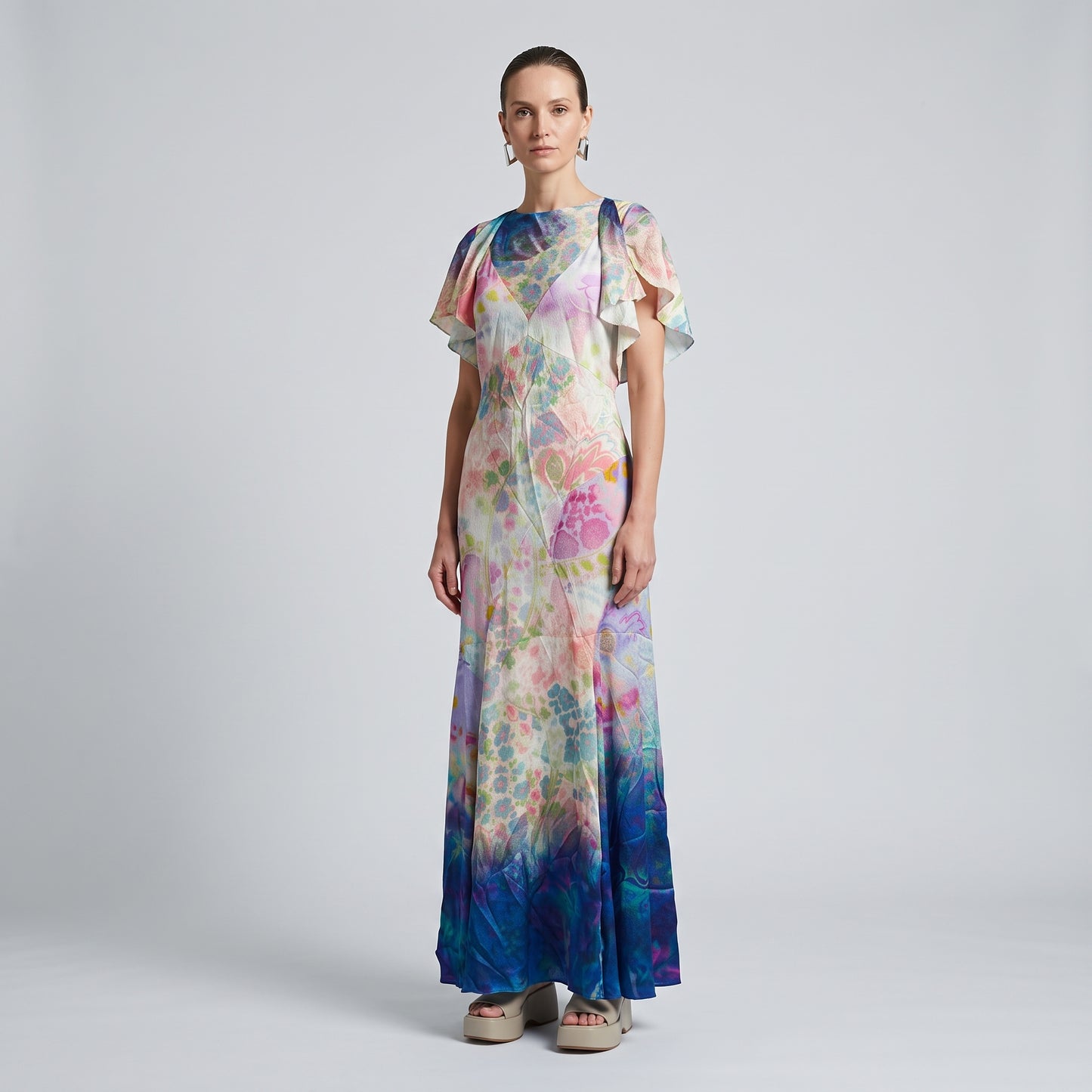 Floral Print Flutter Sleeve Dress