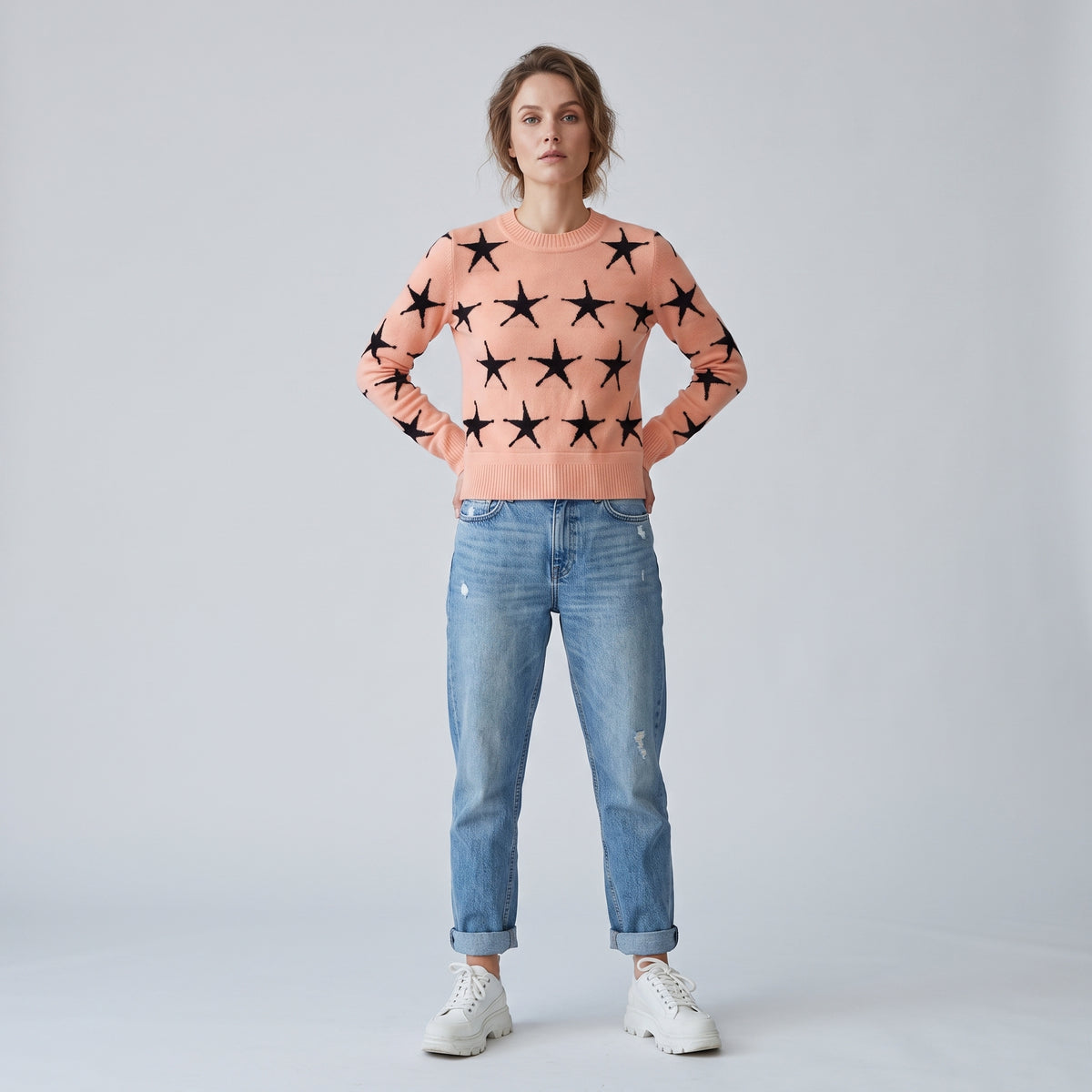 Star Intarsia Crewneck Knit Sweater