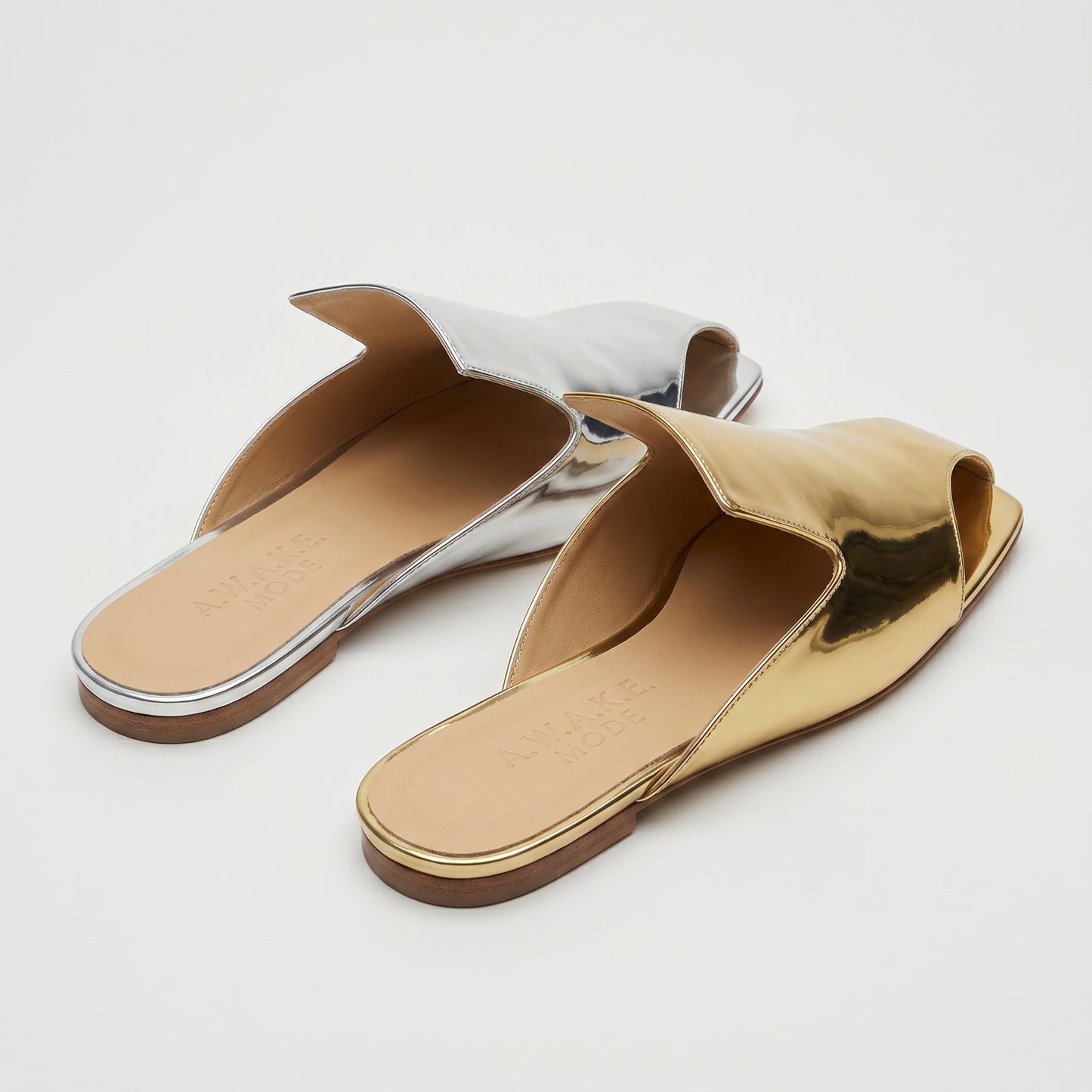 Mismatched Metallic Leather Mules
