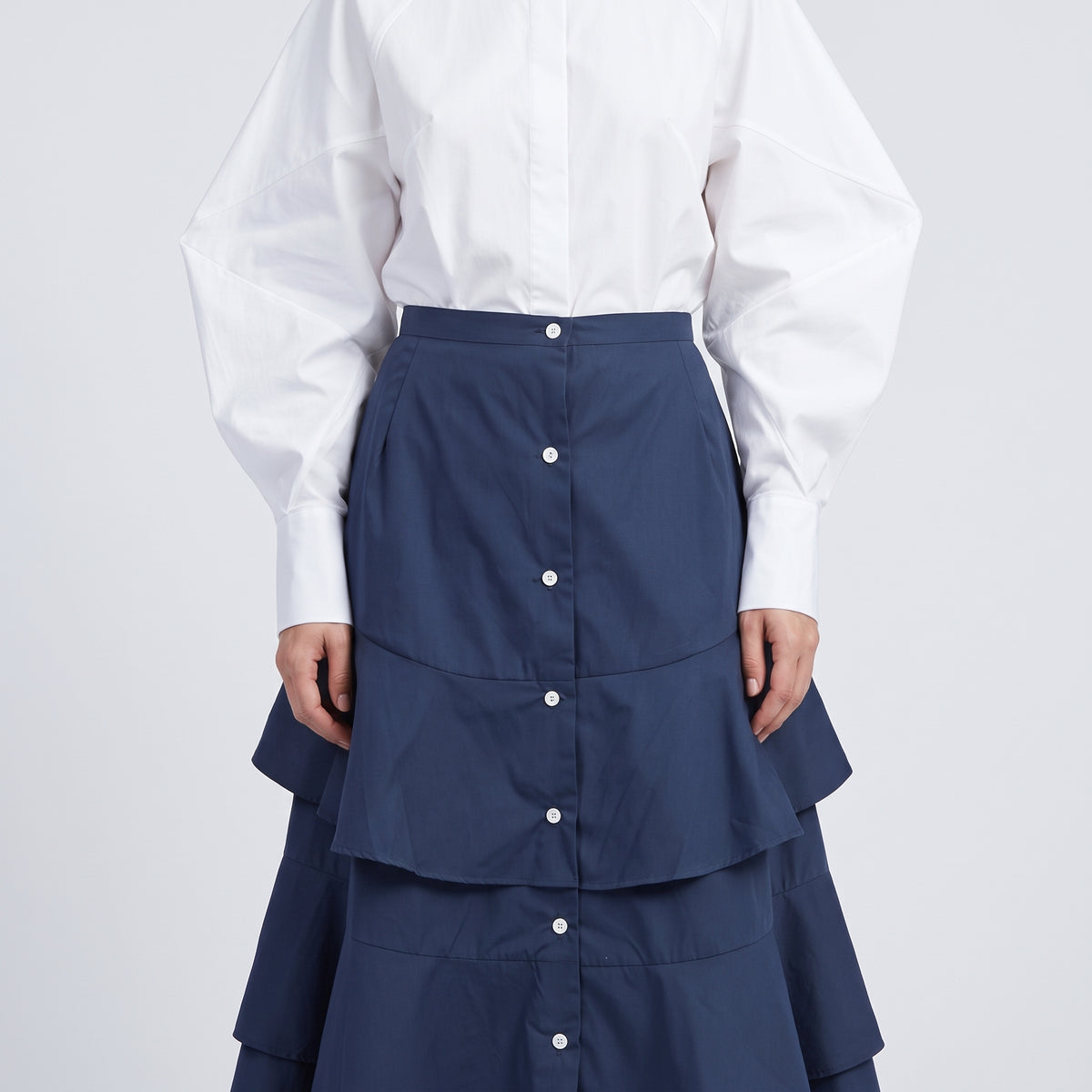 Tiered Button Down Midi Skirt