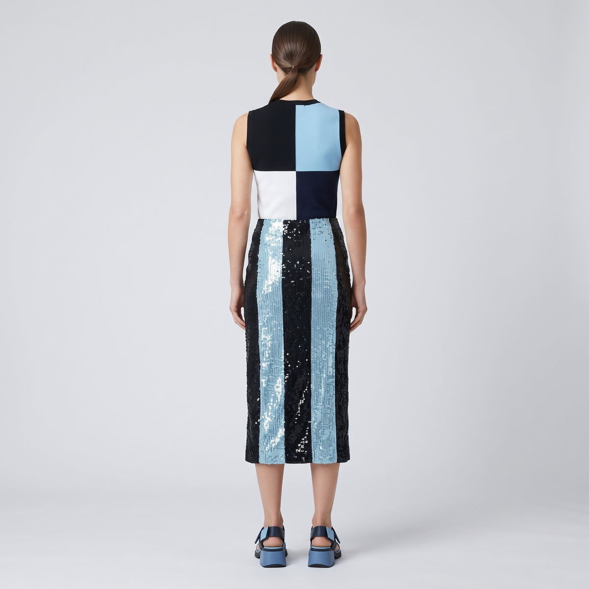 Striped Sequin Midi Pencil Skirt