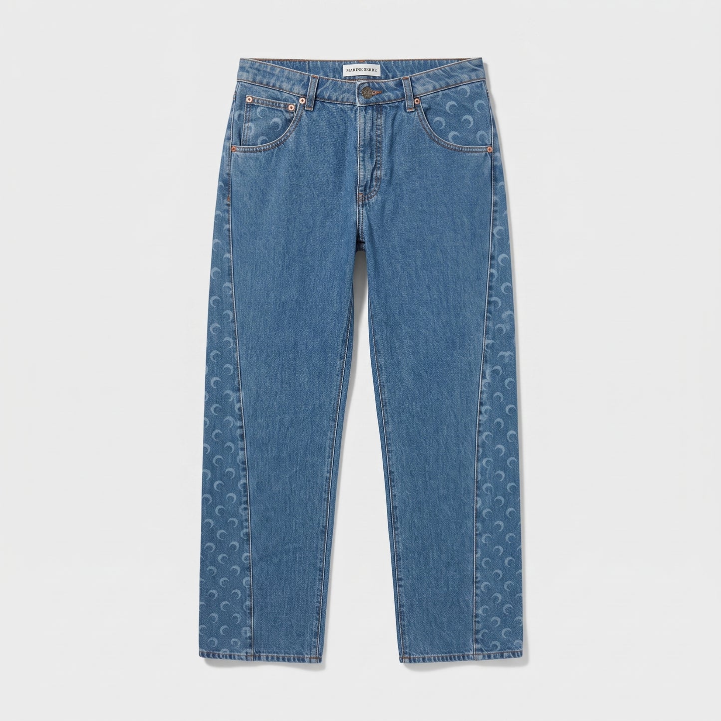 Moon Print Panel Denim Jeans