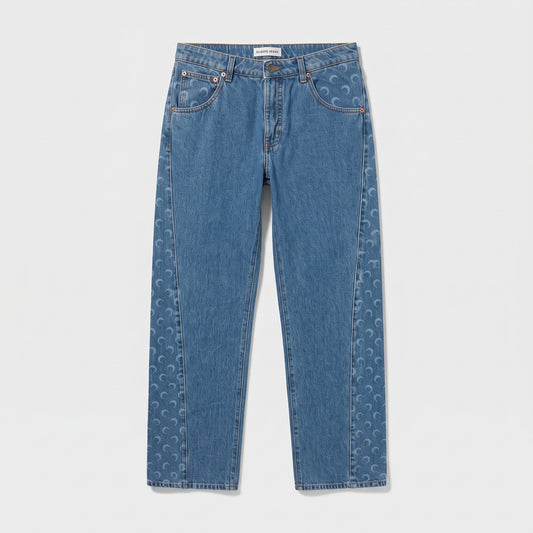Moon Print Panel Denim Jeans
