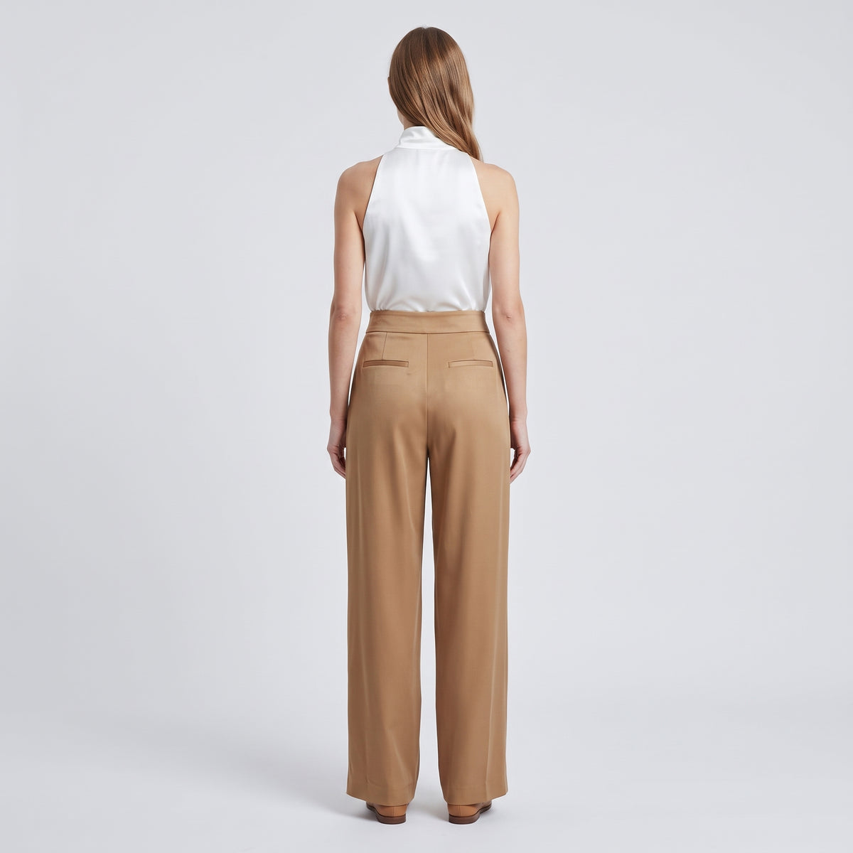 Tailored High-Waisted Camel Trousers
