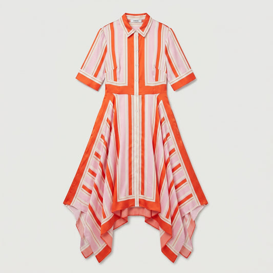Striped Handkerchief Hem Shirt Dress