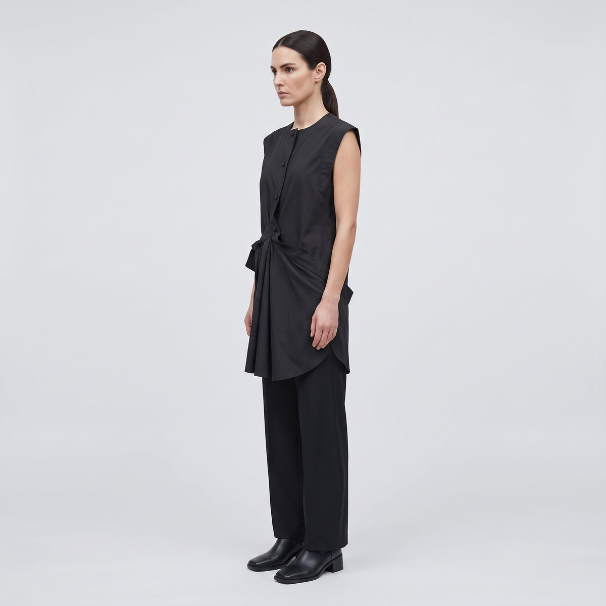 Structured Sleeveless Tie Waist Vest