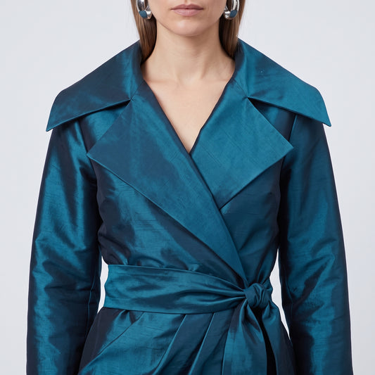Satin Wrap Collar Dress