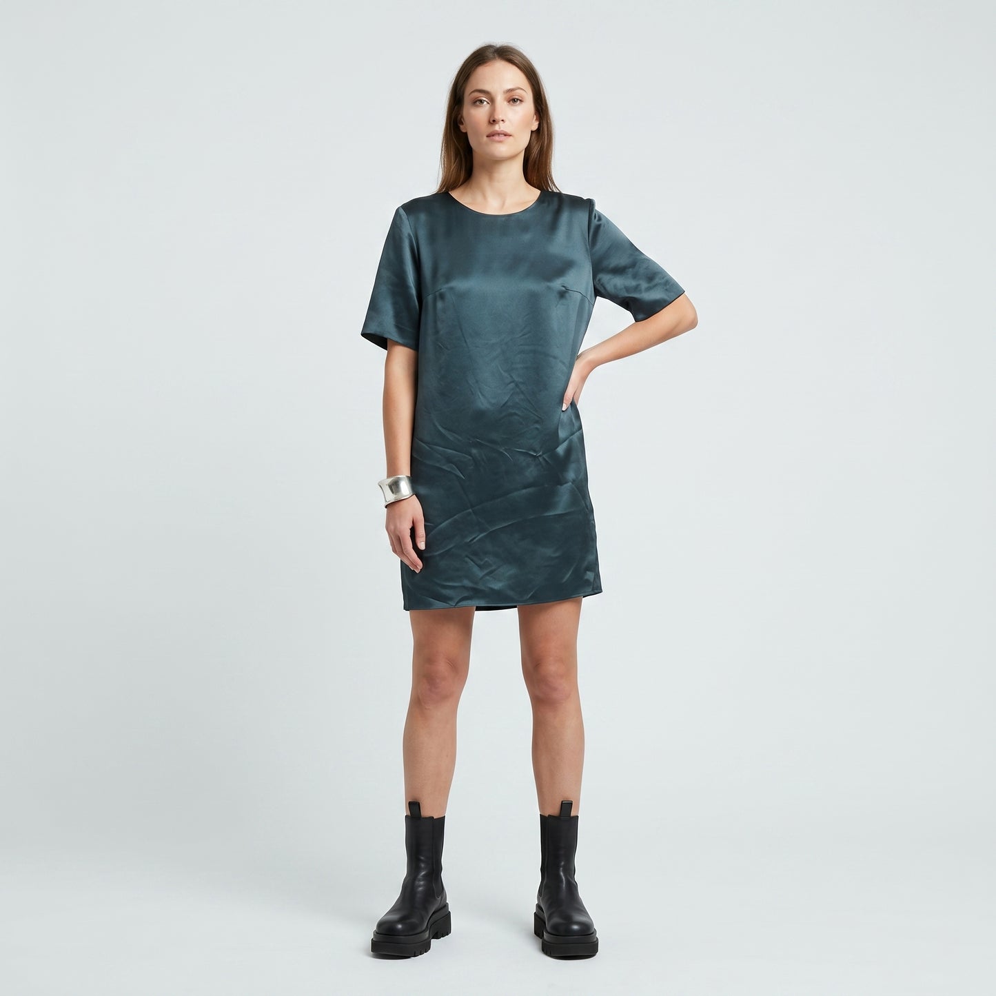 Teal Satin Asymmetric Dress