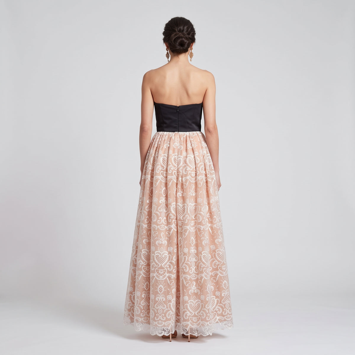 Strapless Embroidered Lace Gown