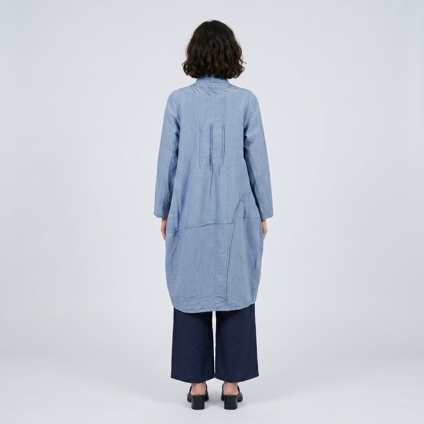Embroidered Linen Longline Jacket