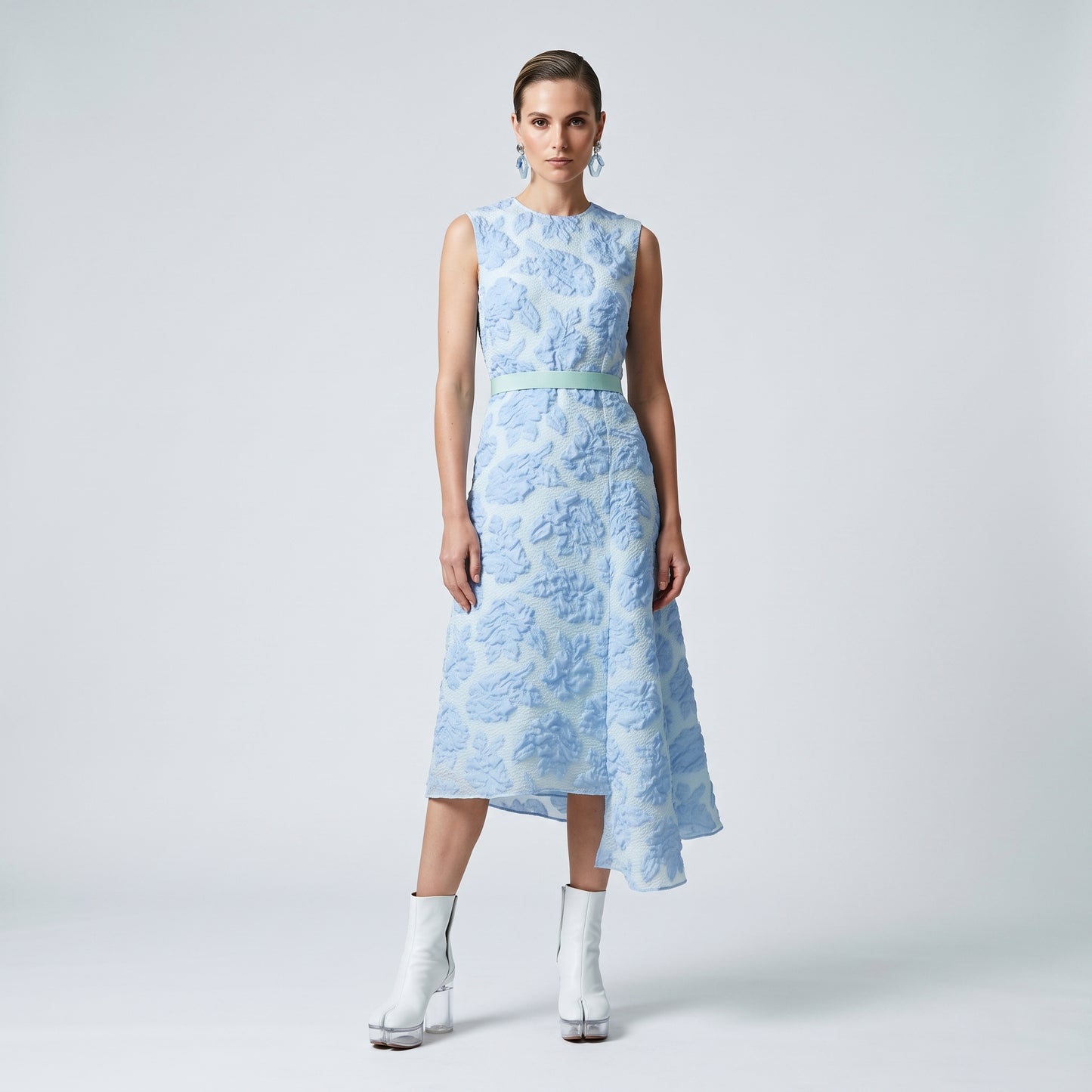 Floral Embossed Sleeveless Midi Dress