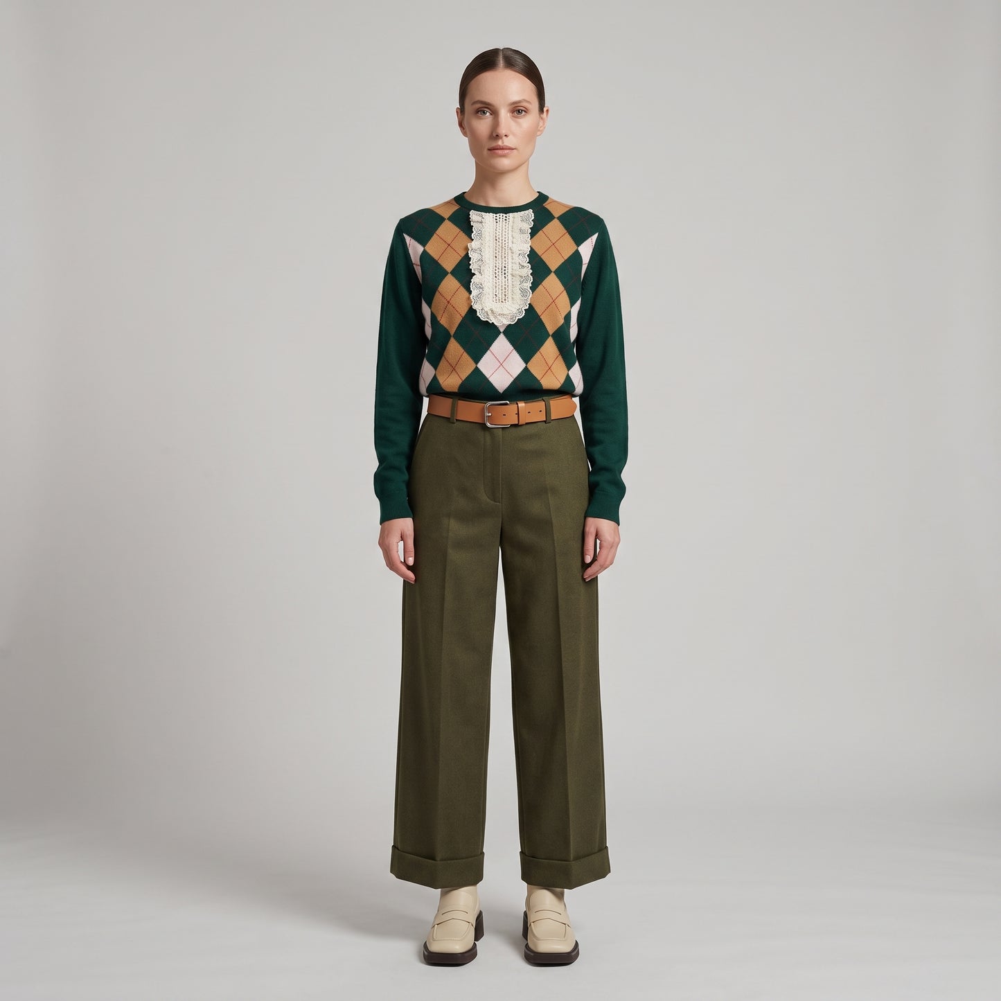 Argyle Knit With Lace Detail