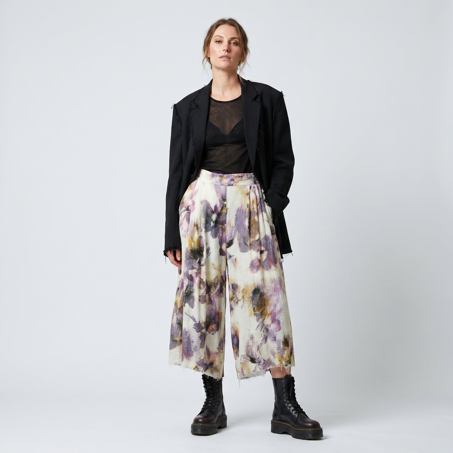 Watercolor Floral Wide-Leg Culottes