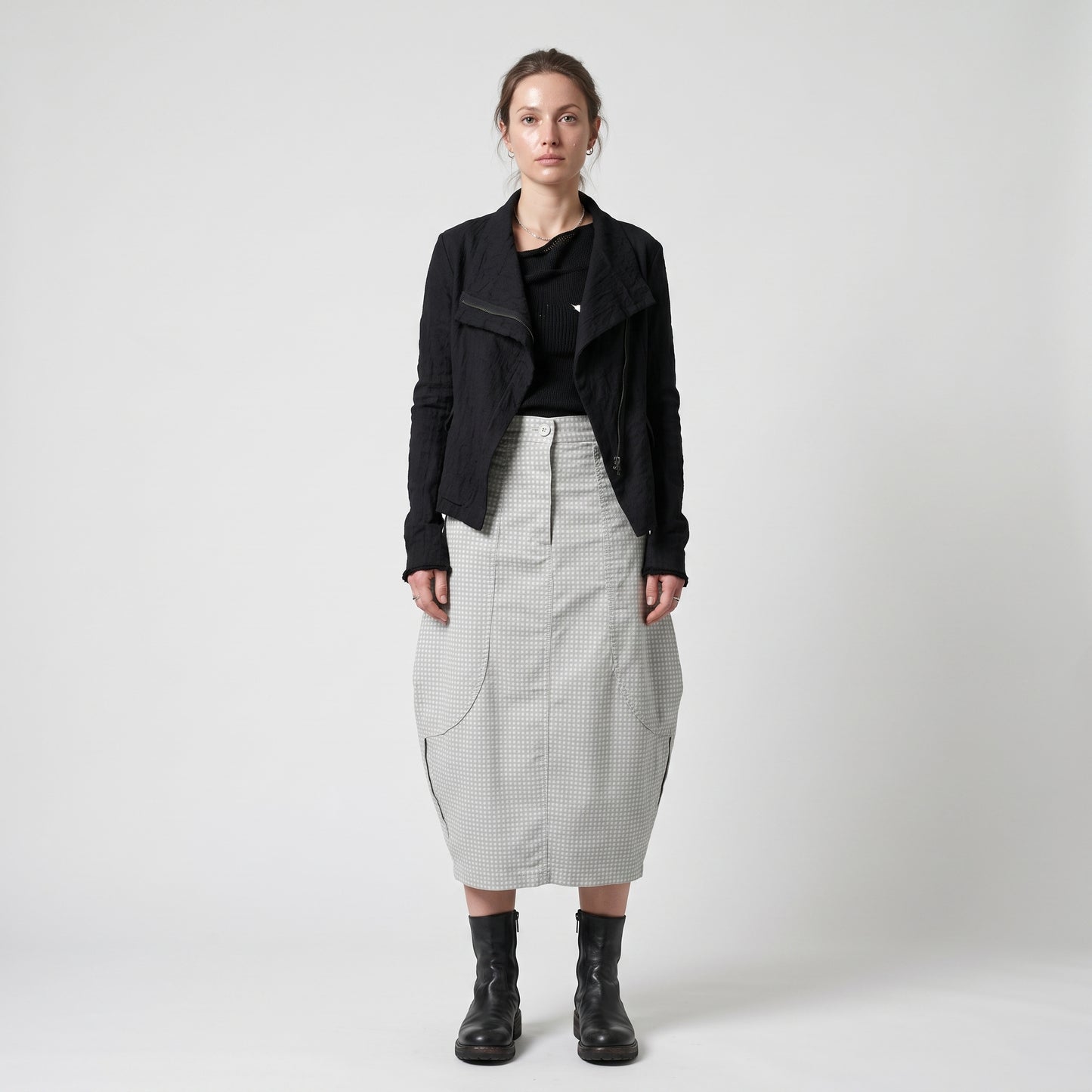 Checkered High-Waist Sculpted Skirt