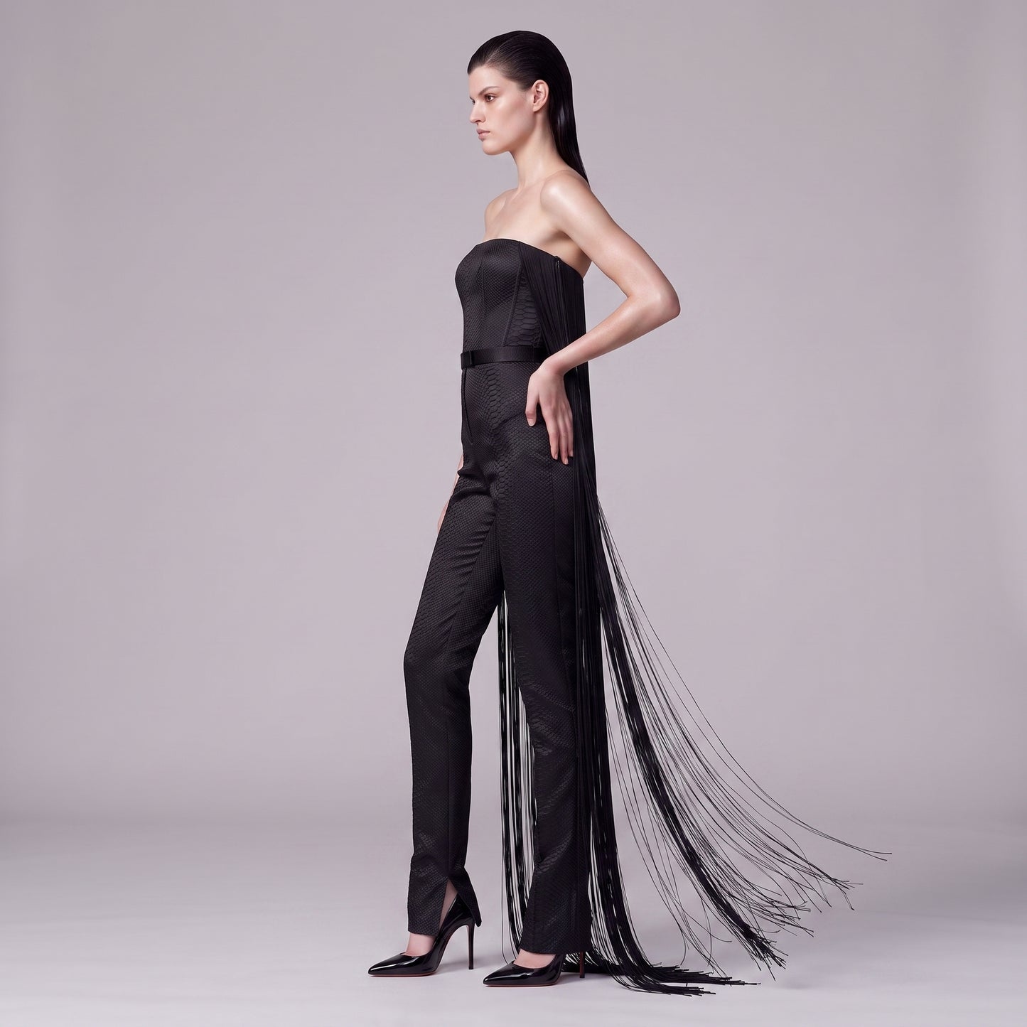 Fringe Embellished Strapless Trouser Set