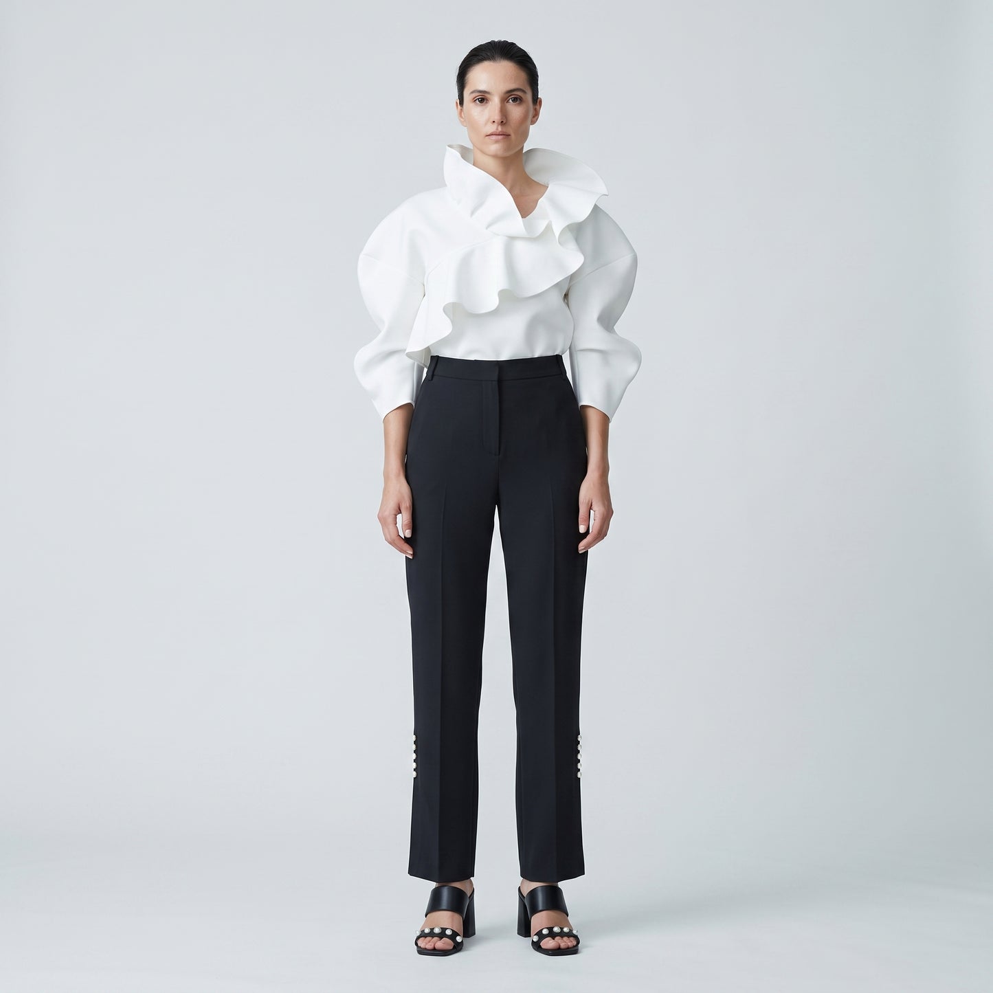 Tailored Button-Detail Black Trousers