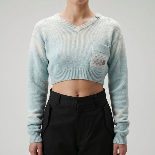 Ombre V-Neck Cropped Sweater