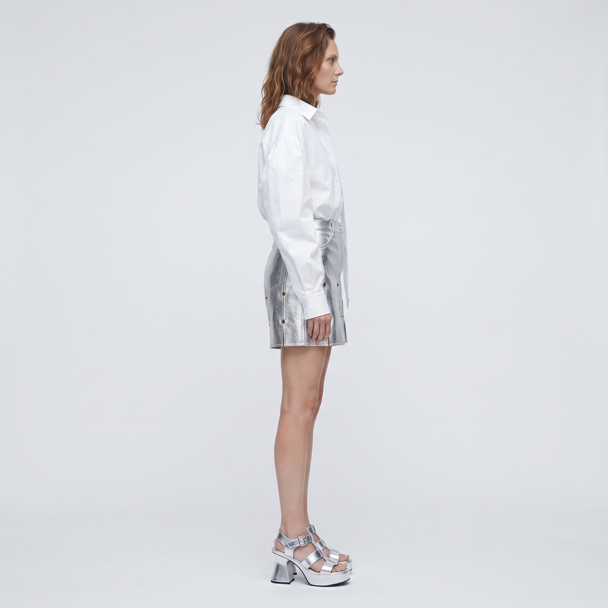 Metallic Silver Grommet Detail Shorts