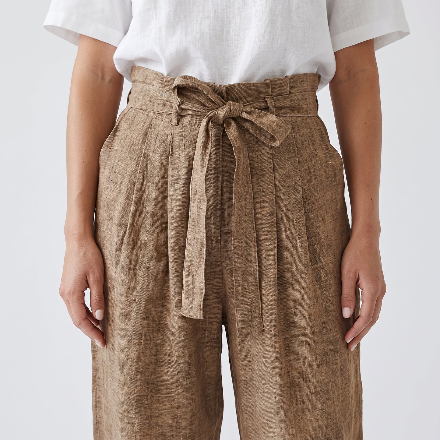High-Waisted Linen Tie Trousers