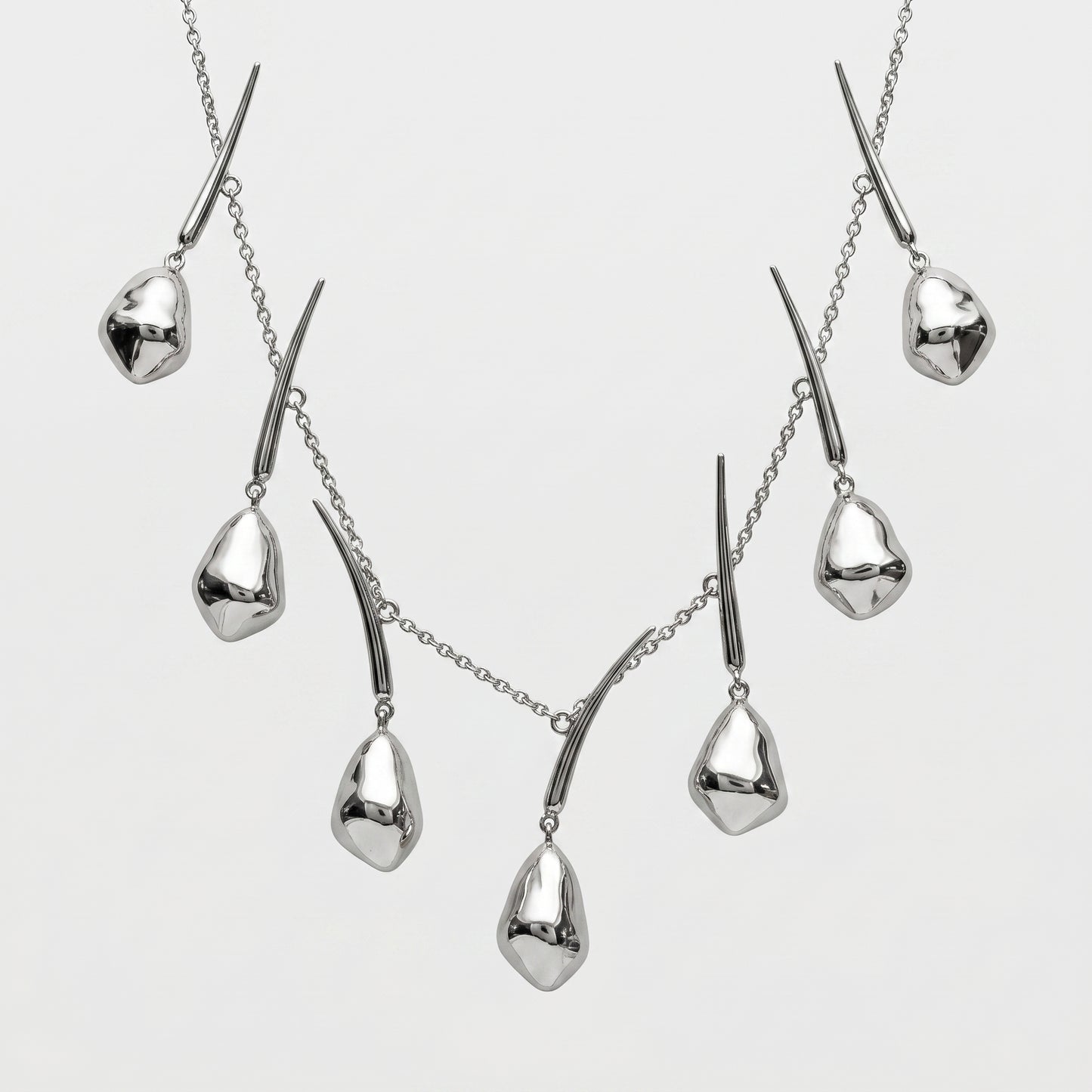 Sculptural Silver Drop Necklace
