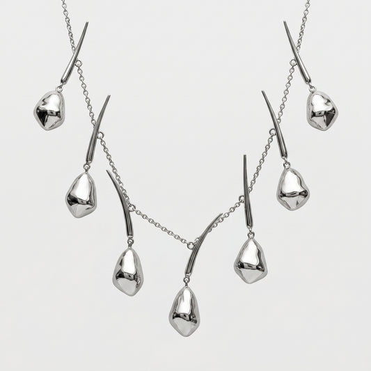 Sculptural Silver Drop Necklace