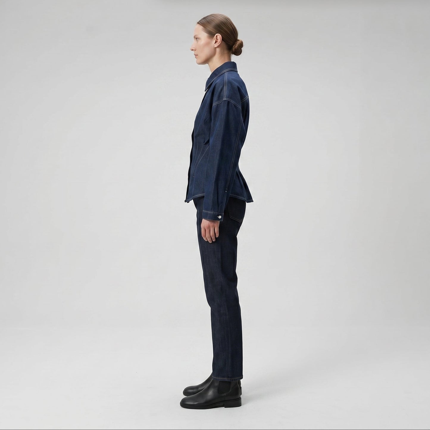 Sculpted Denim Button-Down Shirt