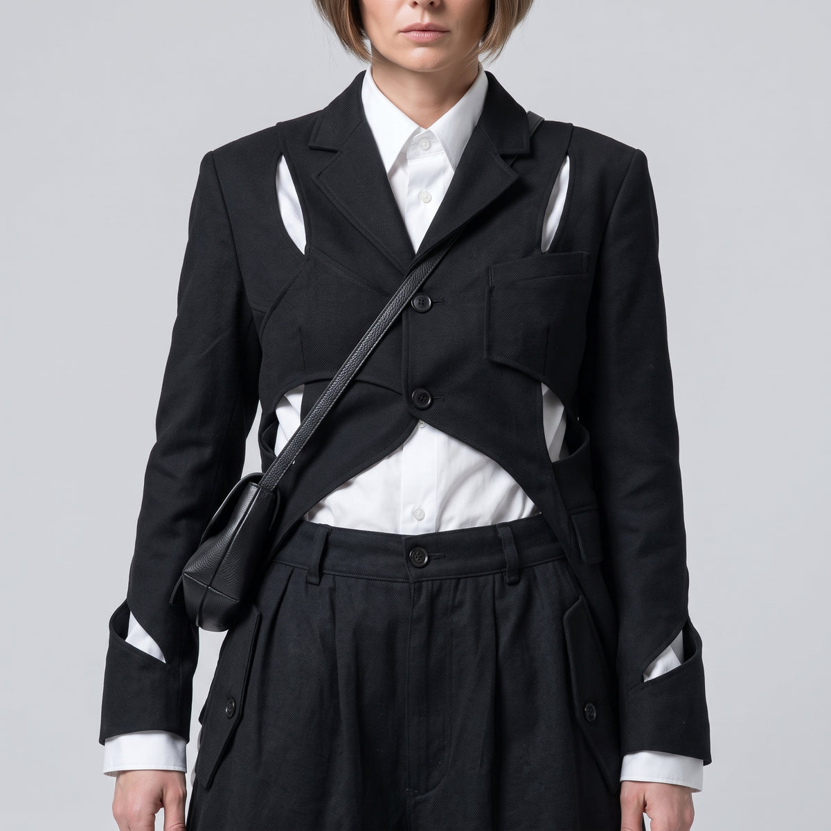 Pleated Cropped Dark Denim Trousers