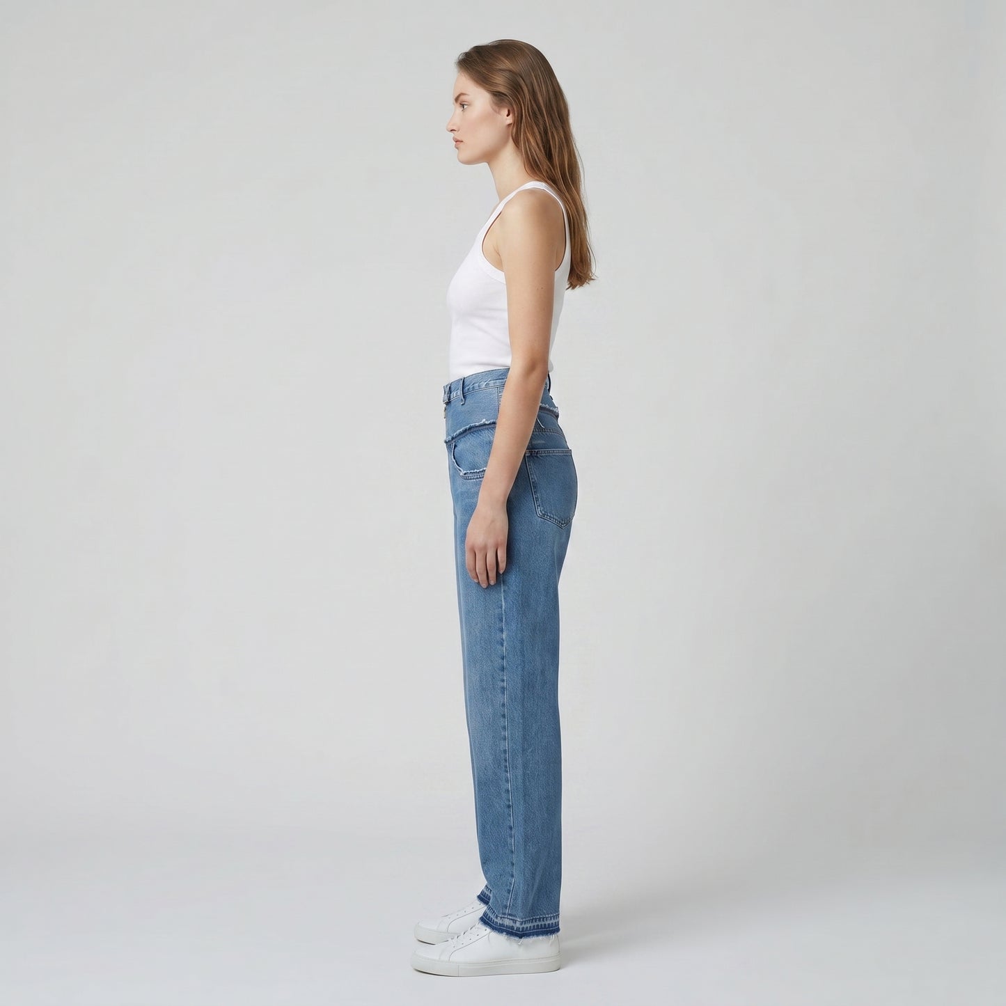 High-Waisted Distressed Denim Jeans