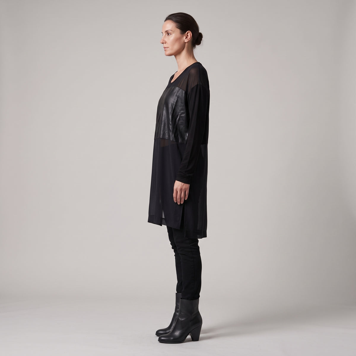 Mesh Paneled Long Sleeve Top