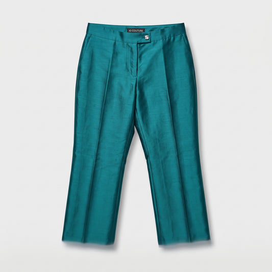 Teal Tailored Silk Trousers