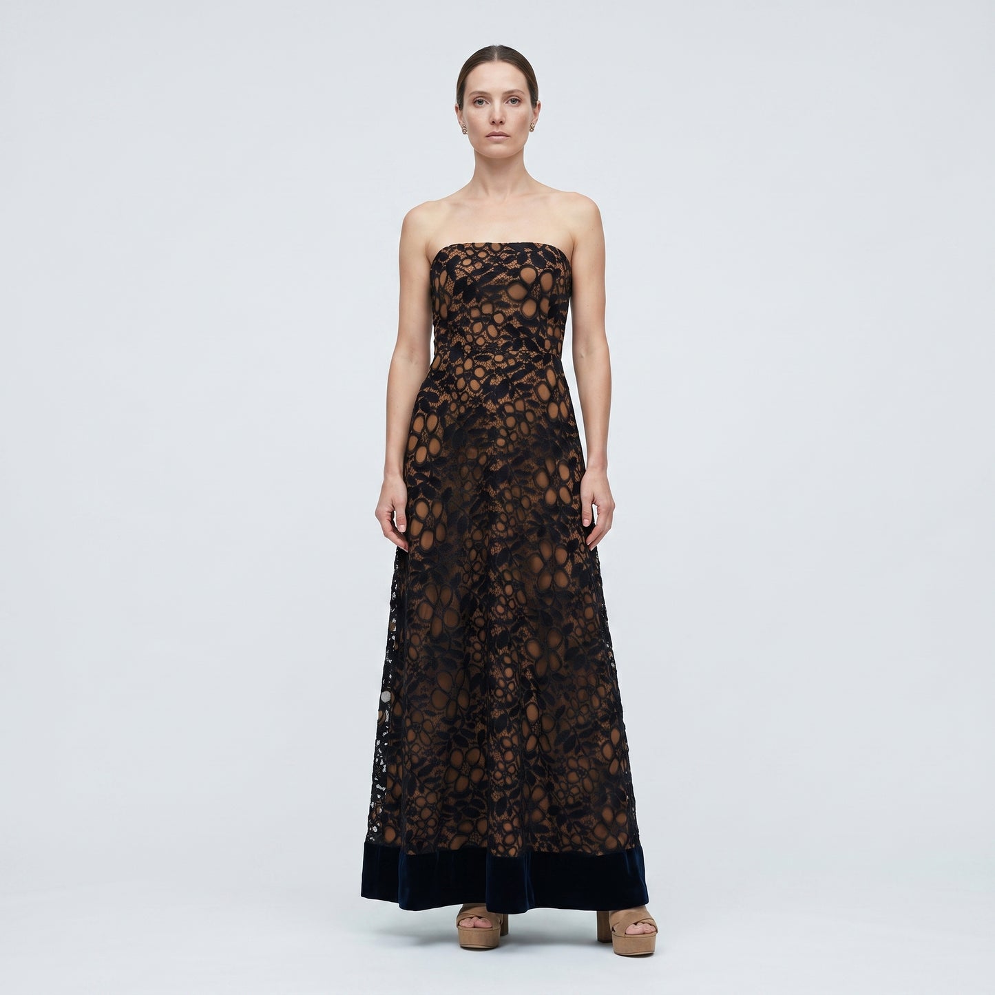 Strapless Lace Floral Evening Gown