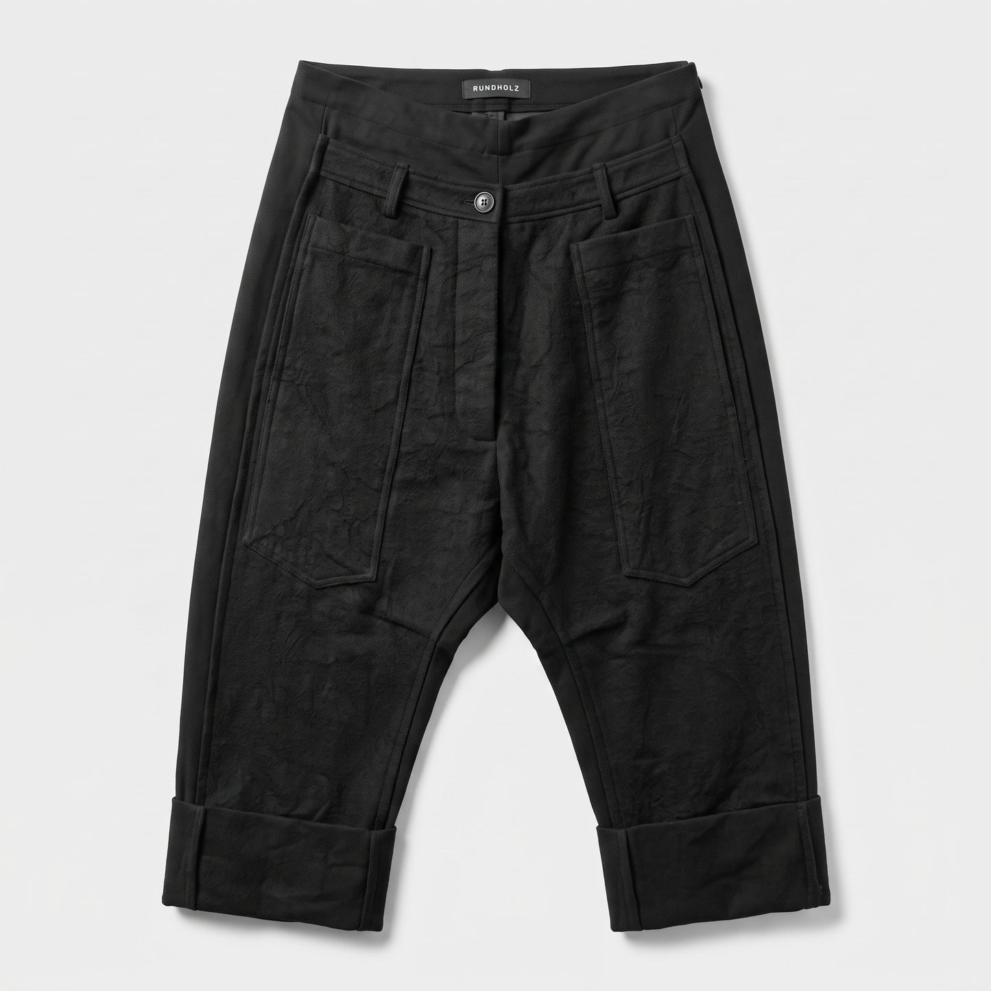 Textured Black Cropped Trousers