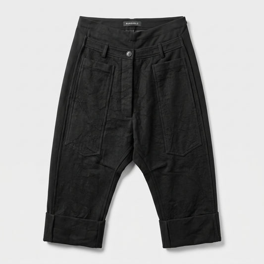 Textured Black Cropped Trousers