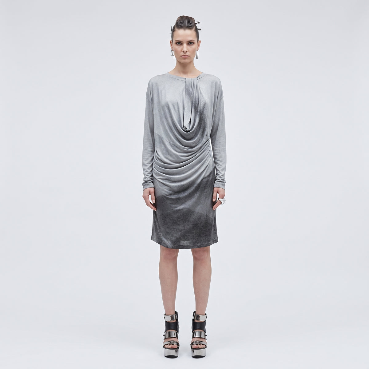 Draped Ombre Long Sleeve Top