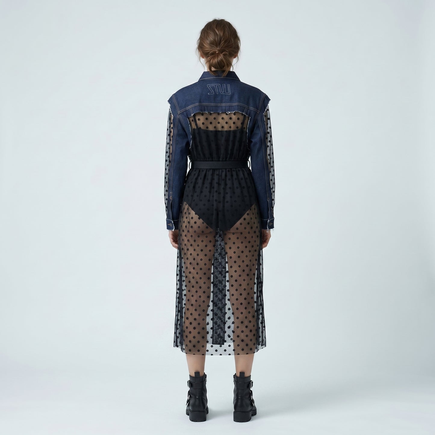 Sheer Polka Dot Denim Dress