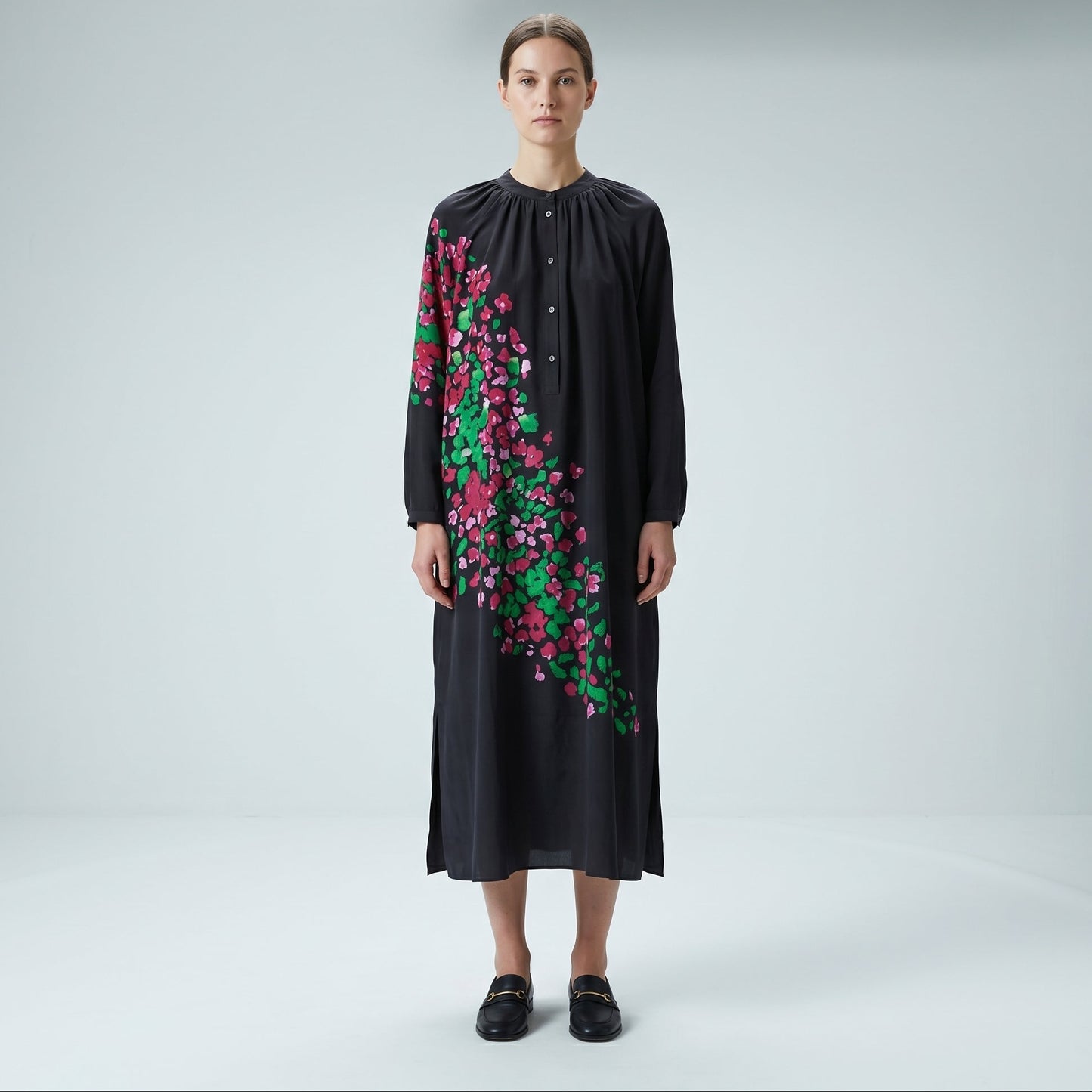 Floral Print Buttoned Midi Dress