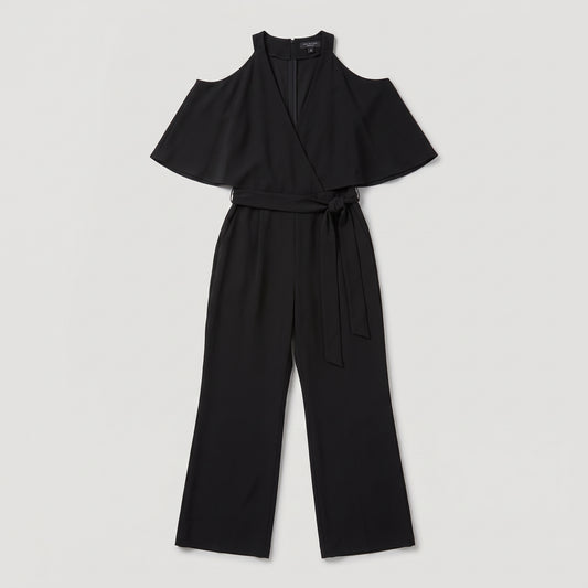 Elegant Cold Shoulder Belted Jumpsuit