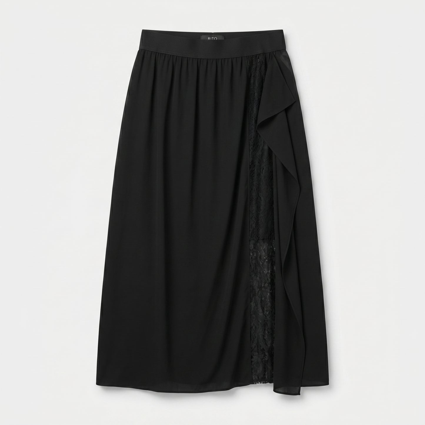 Lace-Paneled Draped Midi Skirt