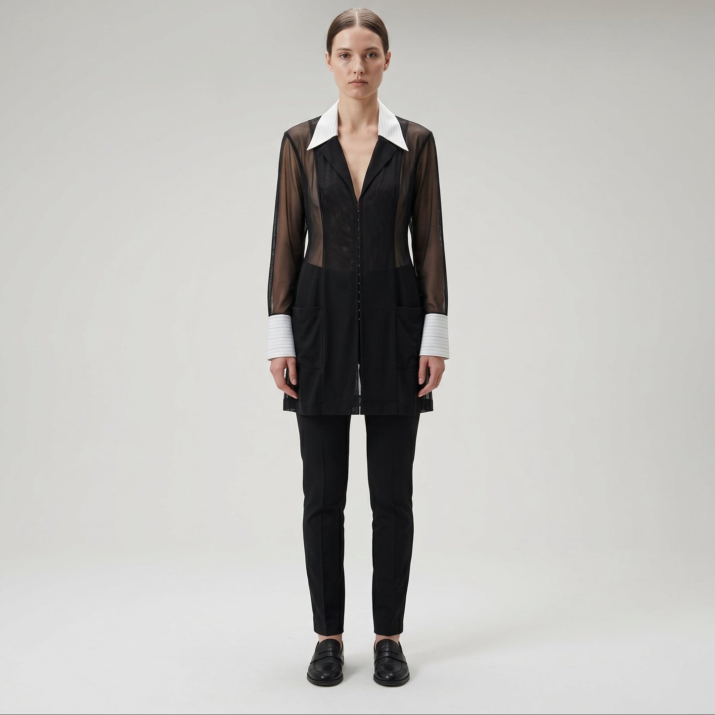 Sheer Contrast Collar Tailored Jacket