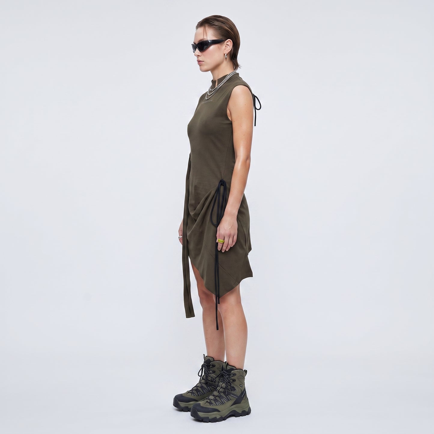Asymmetric Sleeveless Drawstring Top