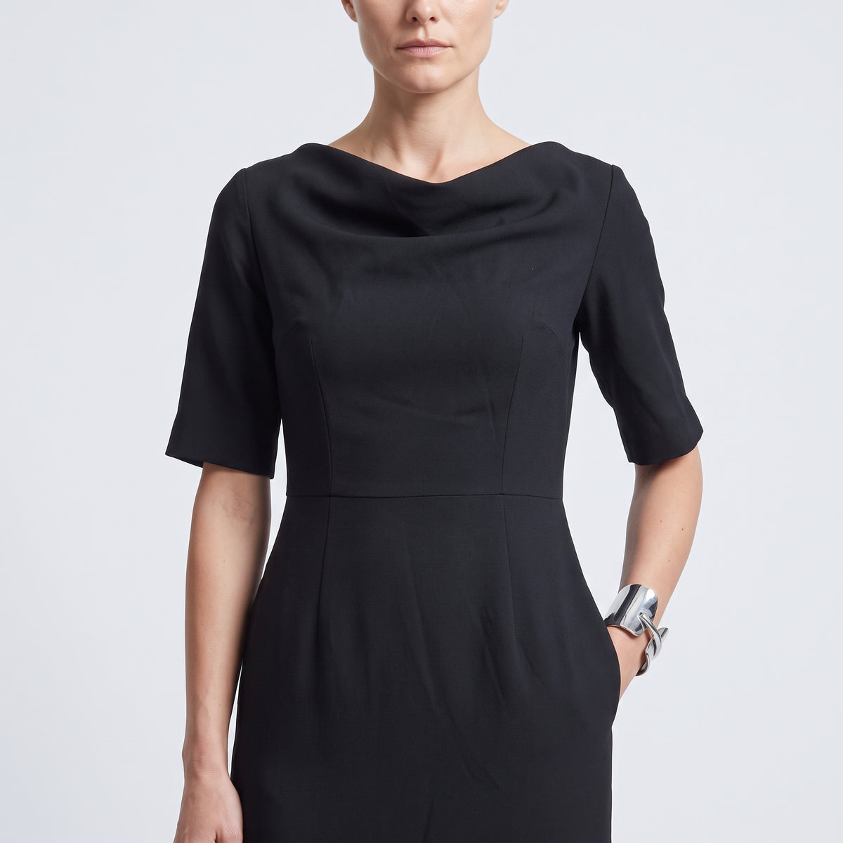 Elegant Black Cowl Neck Dress