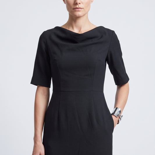 Elegant Black Cowl Neck Dress