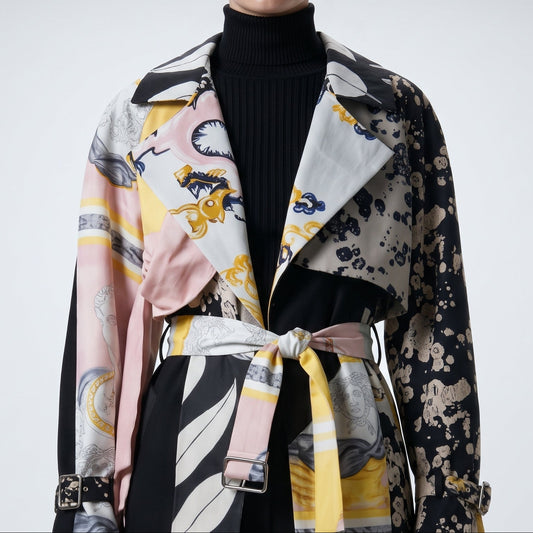 Graphic Patchwork Statement Trench Coat