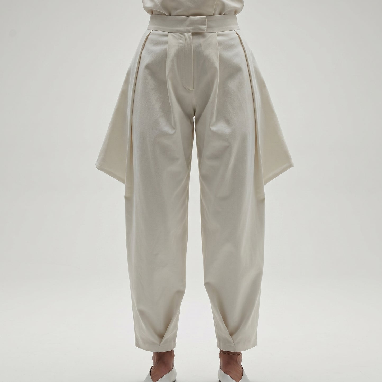 High-Waisted Structured Pleated Trousers