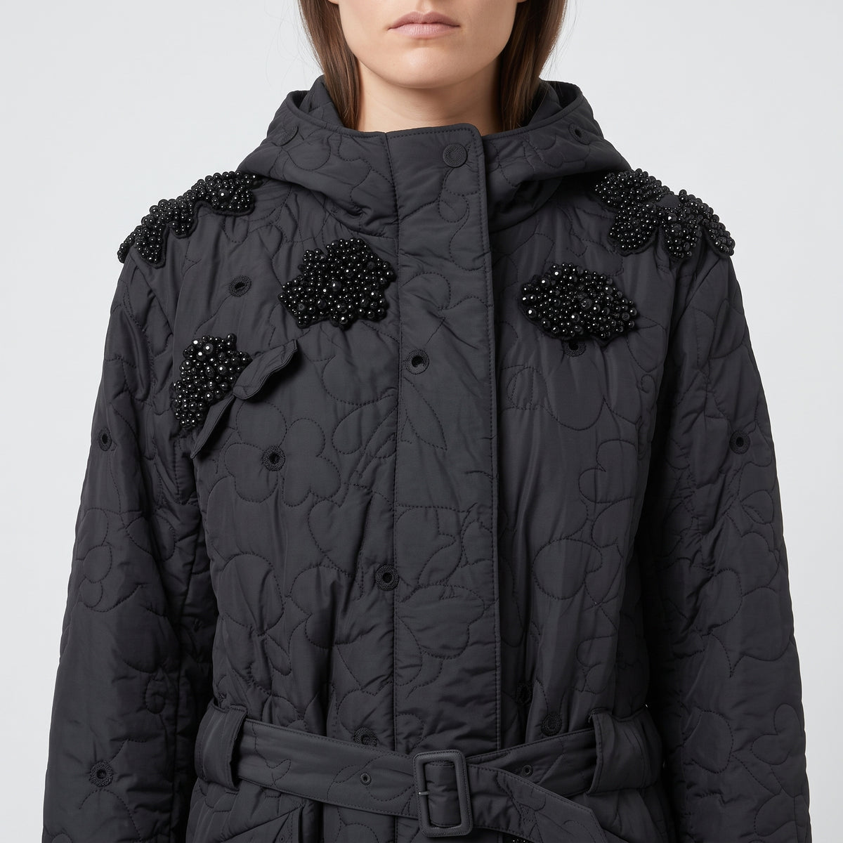 Embellished Quilted Hooded Coat