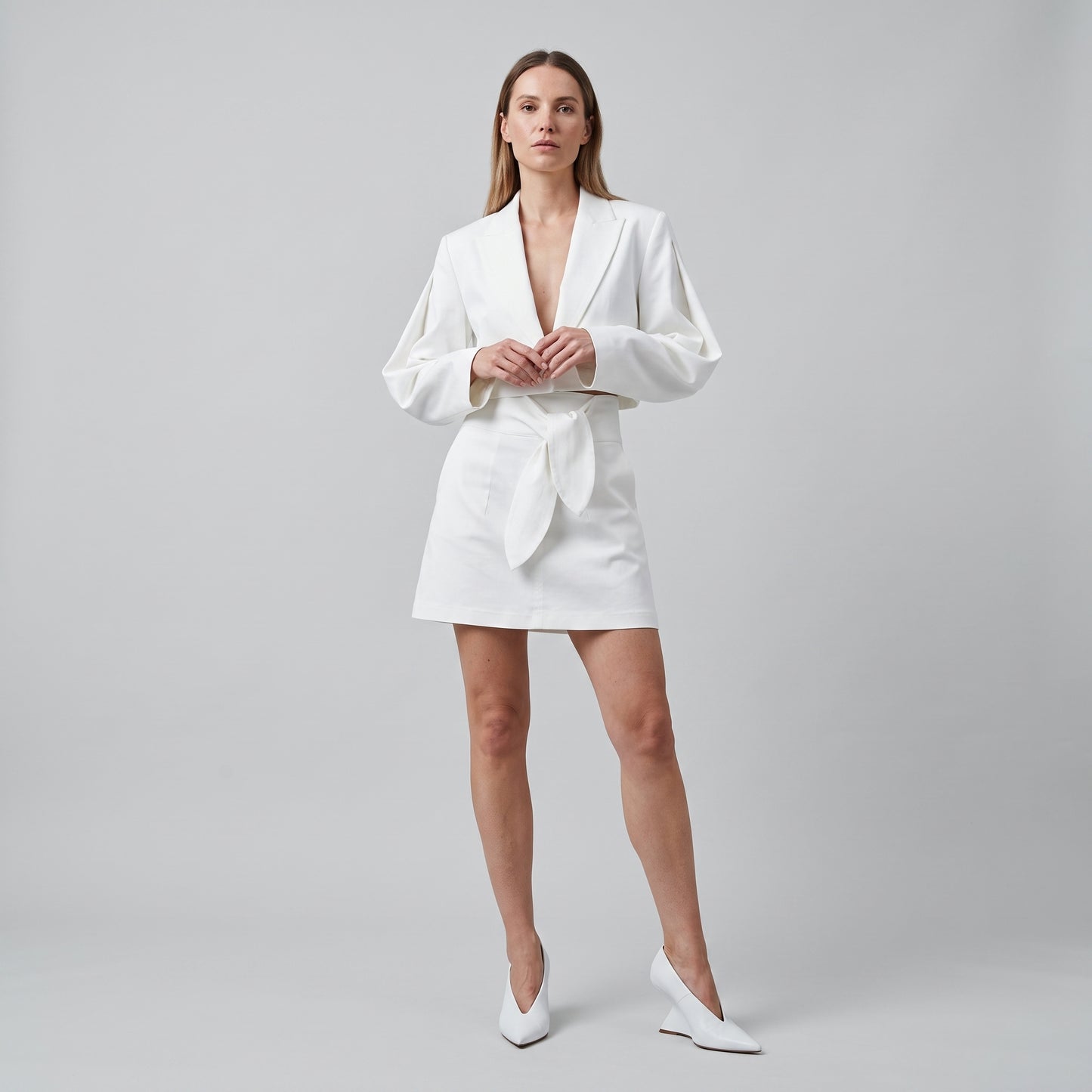 High-Waisted White Tie Mini