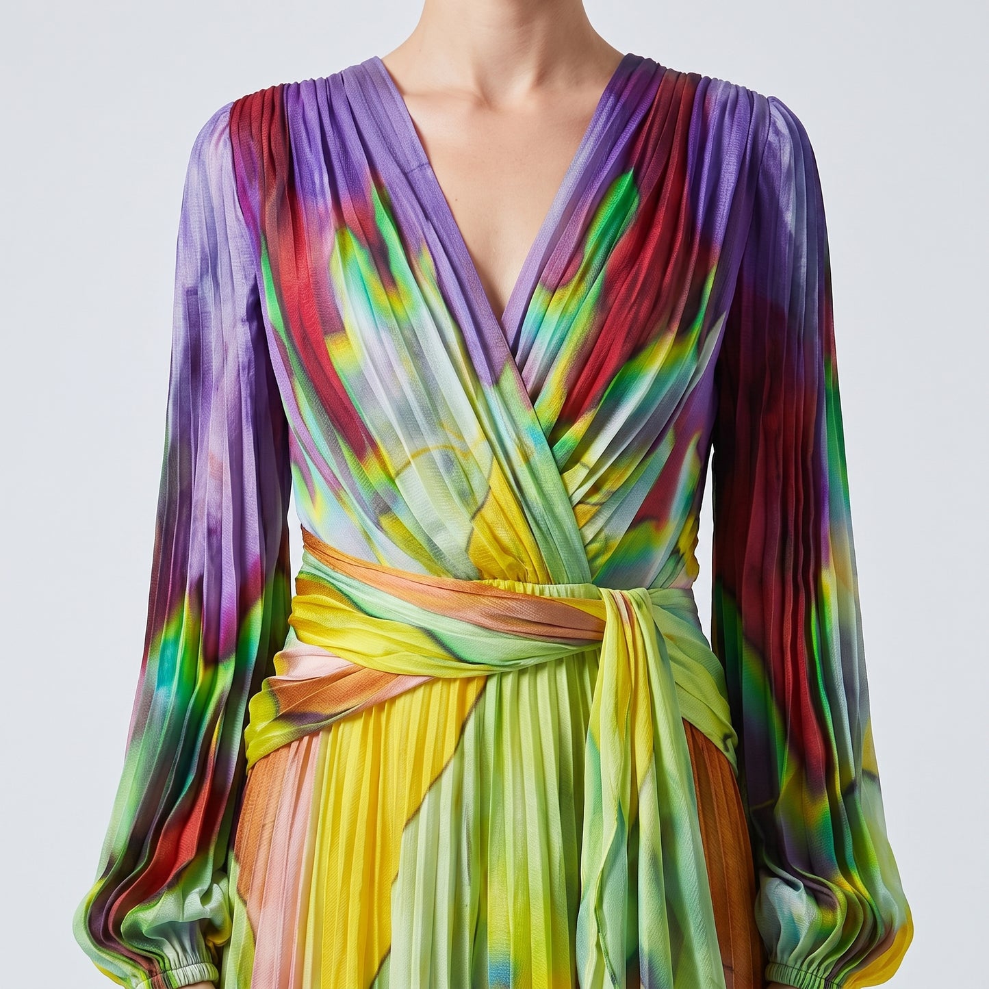 Abstract Printed Pleated Midi Dress
