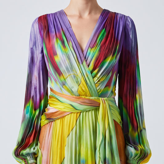 Abstract Printed Pleated Midi Dress