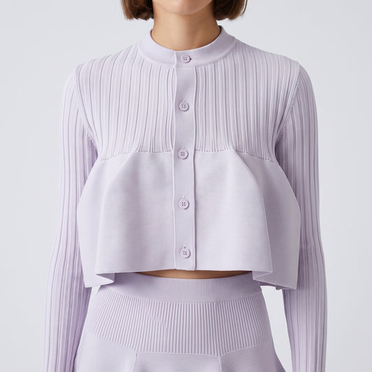 Ribbed Peplum Buttoned Cardigan
